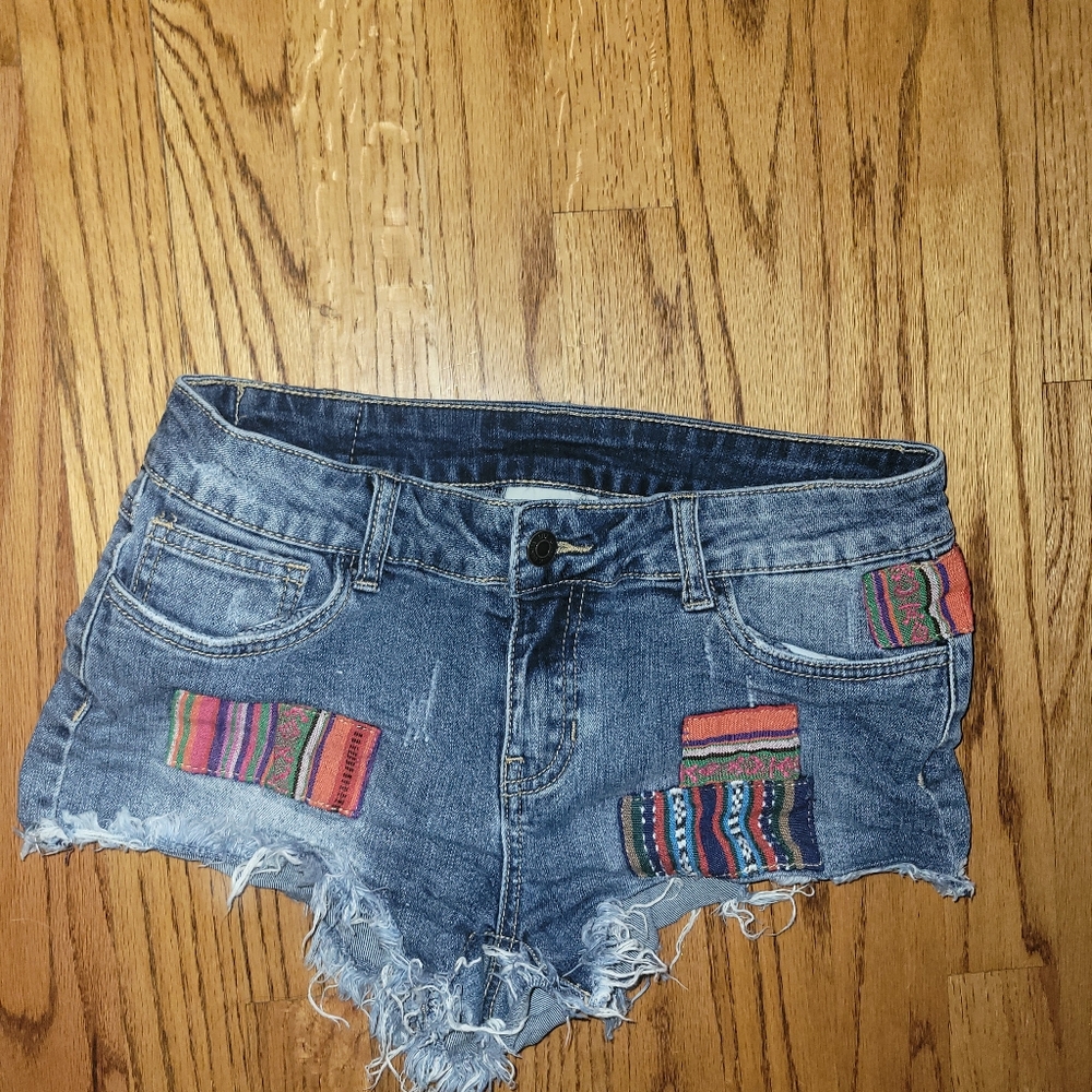Womens denim jeans shorts medium patchwork bottoms